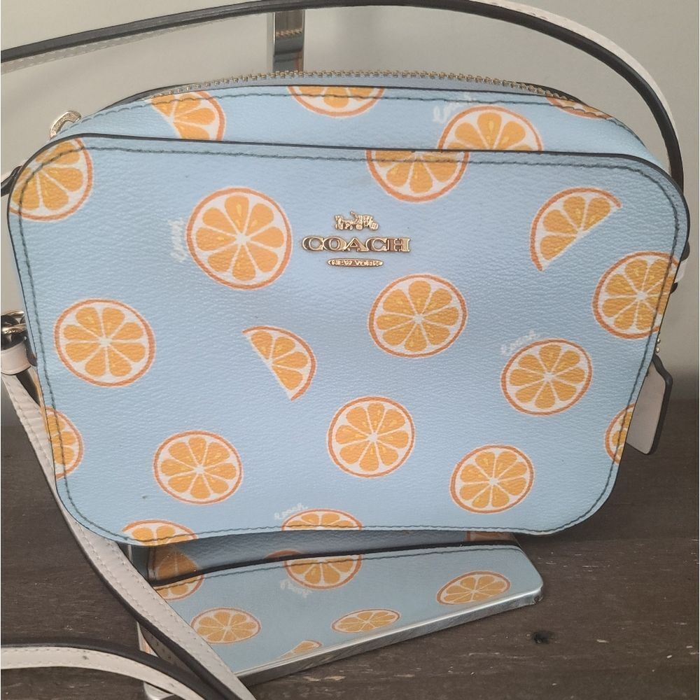 Coach Camera Bag with Orange Slice Print Crossbody C2166
